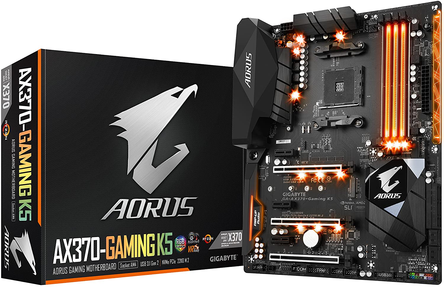 GIGABYTE AX370 Gaming K5 AMD RYZEN ATX NVMe M.2 USB 3.1 HDMI RGB Fusion ...